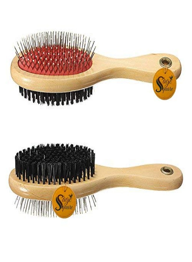 Sage Square Natural Wood Double Side 2 in 1 Dog Brush / Pet Comb for Grooming & Safety for Pets from Mites/Lice/Ticks for Dog / Puppy / Kitten / Cat - Image 2
